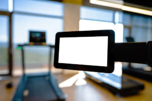 panel led en blanco de una máquina d gimnasio de cintas